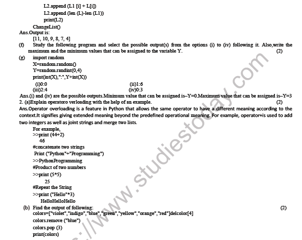 CBSE Class 12 Computer Science Sample Paper 2